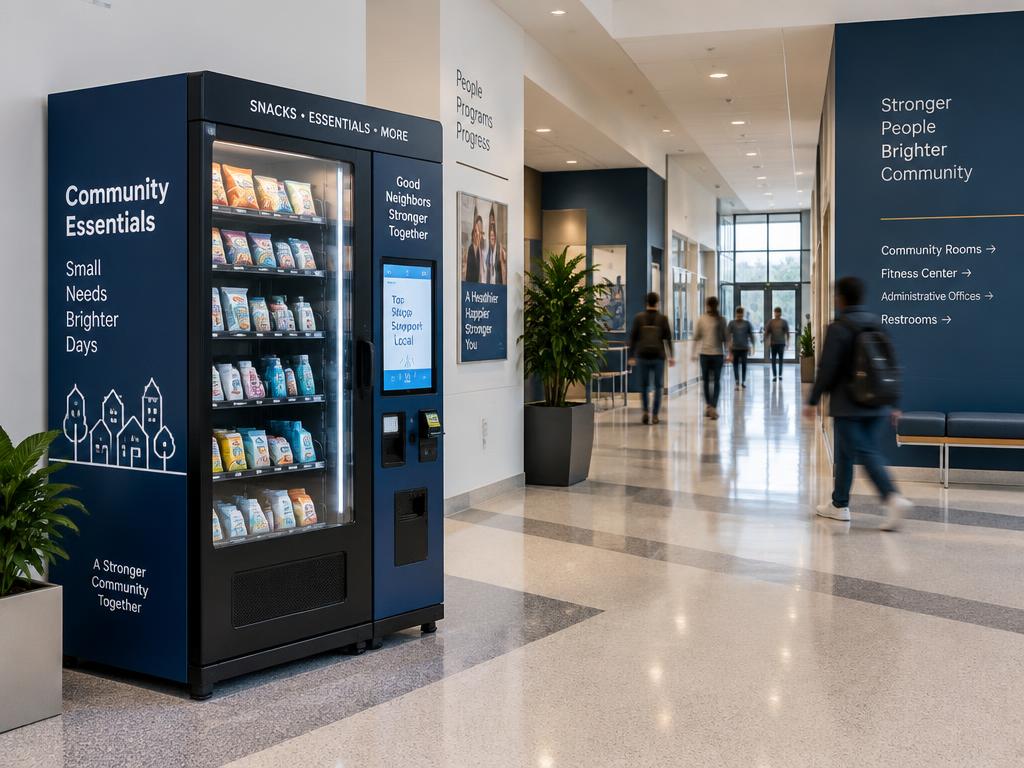 Vending kiosk in a municipal community center